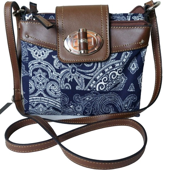 Chaps Ralph Lauren Shoulder Bag Navy Bandana Paisley Print Medium Purse Blue - Picture 1 of 13